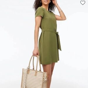 J. Crew Factory Olive Green Short Sleeve Belted Suiting Dress Size 10 Petite